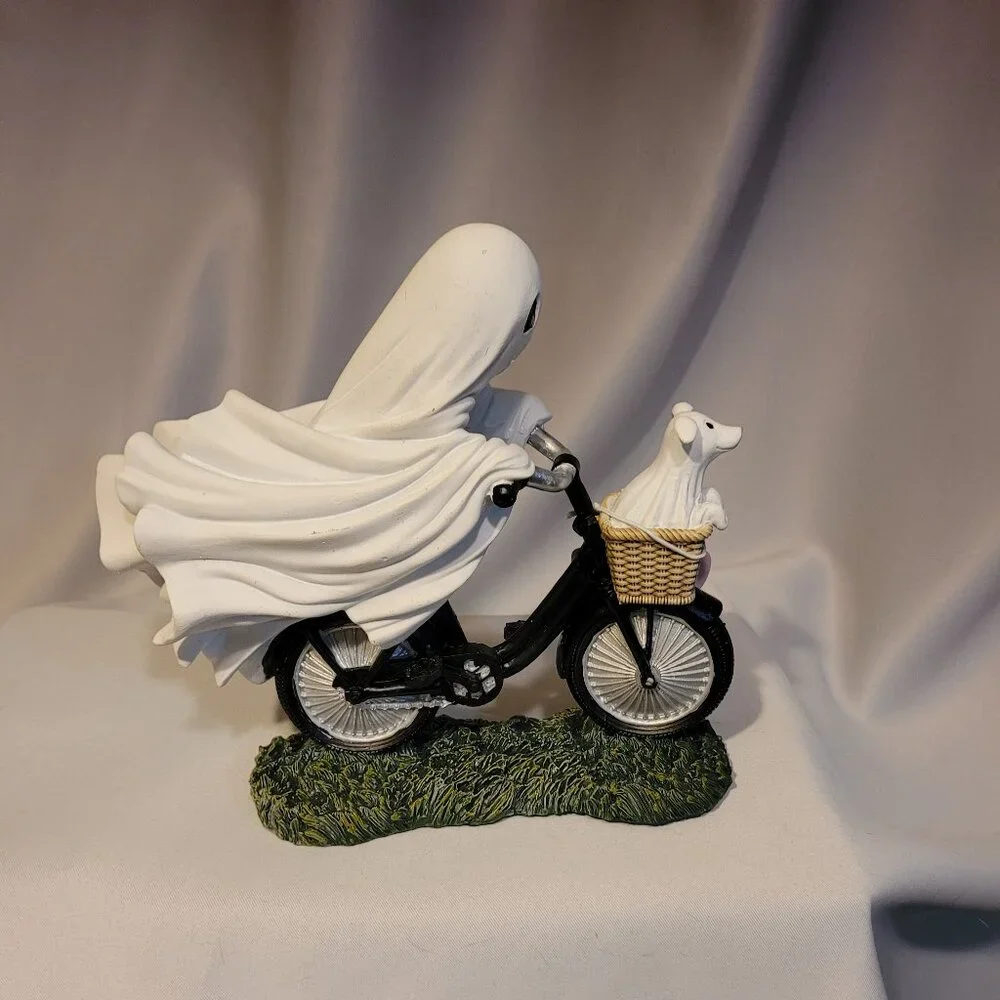 Adorable Goblin and Ghoul Ghost Riding Bicyle with Ghost Puppy